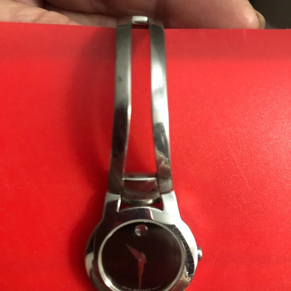 Movado Amorosa Stainless Steel Bangle Ladies Dress Watch with Black Museum Dial